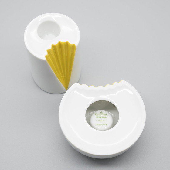 Image 1 of Rosenthal Candleholder Set Ambrogio Pozzi White Glossy Porcelain Yellow Plissée