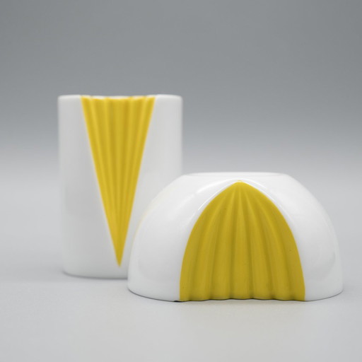 Rosenthal Candleholder Set Ambrogio Pozzi White Glossy Porcelain Yellow Plissée