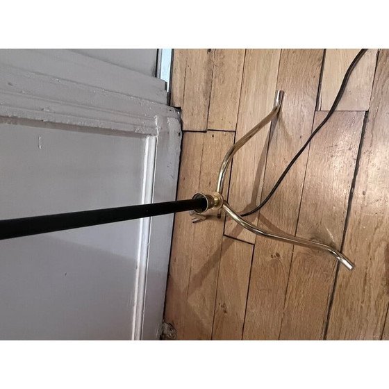 Image 1 of Lampadaire tripode vintage en métal laqué noir et laiton, années 1950