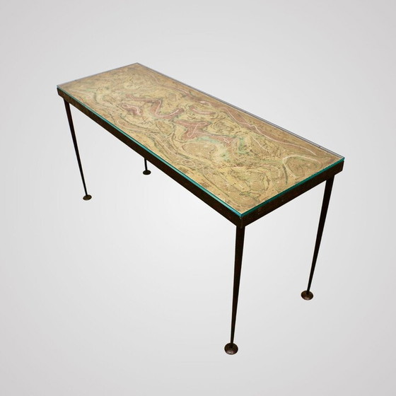 Image 1 of Console vintage avec plateau peint et base en fer martelé, France 1950