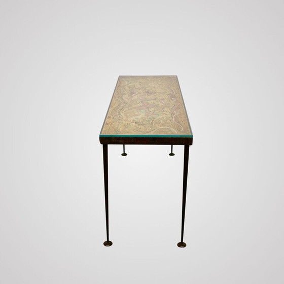 Image 1 of Console vintage avec plateau peint et base en fer martelé, France 1950