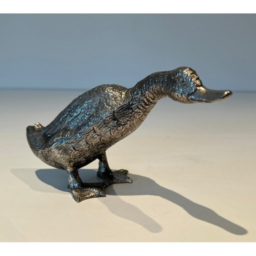 Canard vintage en bronze argenté, 1970