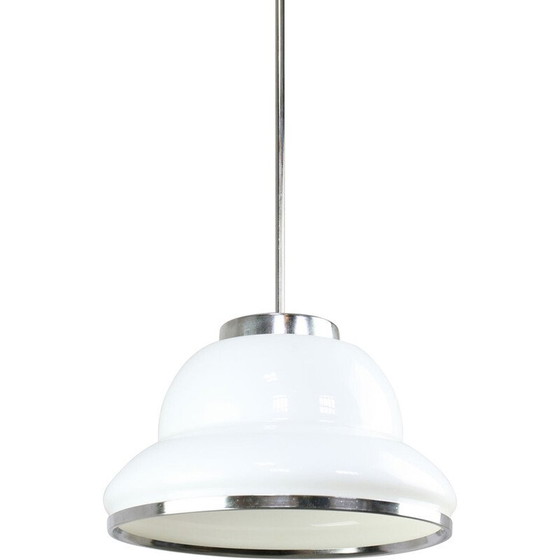 Image 1 of Lampe suspendue vintage en opaline et chrome