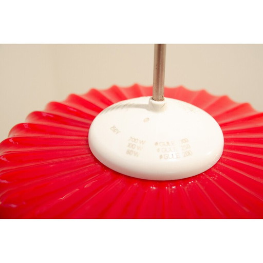 Lustre vintage en verre opalin et acier chromé par Karel Wolf pour Osvětlovací Sklo, Tchécoslovaquie 1970