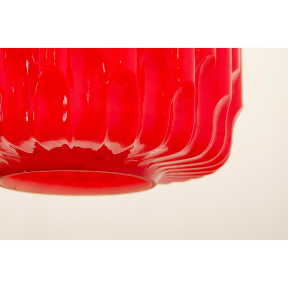 Image 1 of Lustre vintage en verre opalin et acier chromé par Karel Wolf pour Osvětlovací Sklo, Tchécoslovaquie 1970