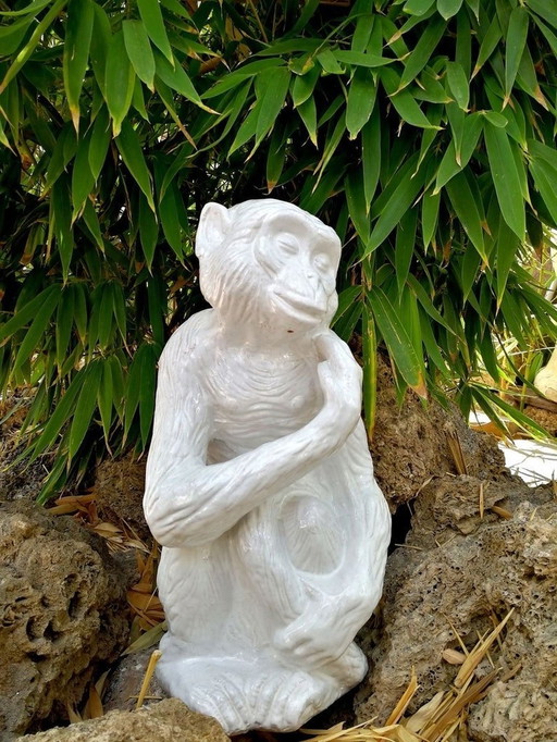 Sculpture animalière en terre cuite émaillée singe Italie 1960S