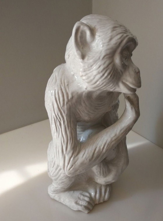 Image 1 of Sculpture animalière en terre cuite émaillée singe Italie 1960S