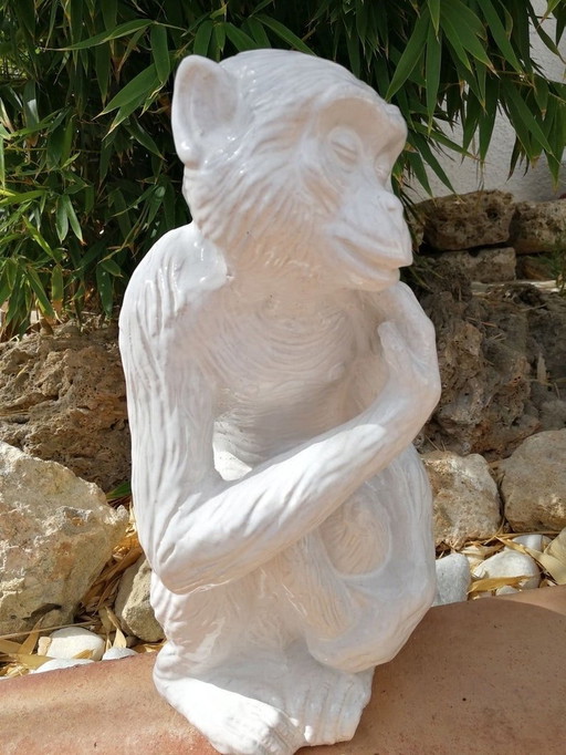 Sculpture animalière en terre cuite émaillée singe Italie 1960S