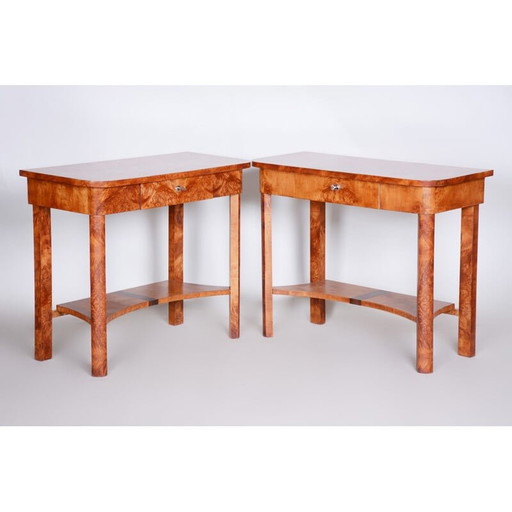 Paire de tables d'appoint Art Déco en bois d'orme, années 1920