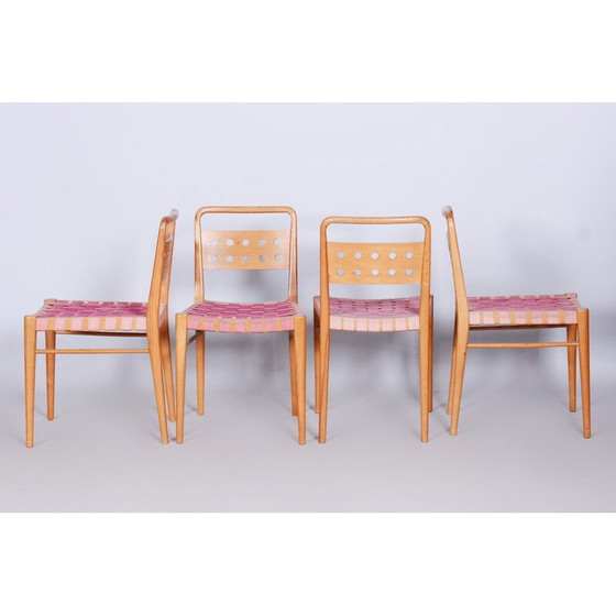 Image 1 of Ensemble de 4 chaises de salle à manger en bois de frêne du milieu du siècle dernier, Tchécoslovaquie, années 1950