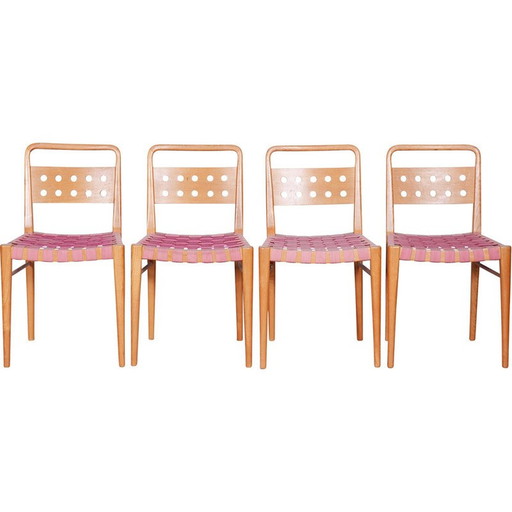 Ensemble de 4 chaises de salle à manger en bois de frêne du milieu du siècle dernier, Tchécoslovaquie, années 1950