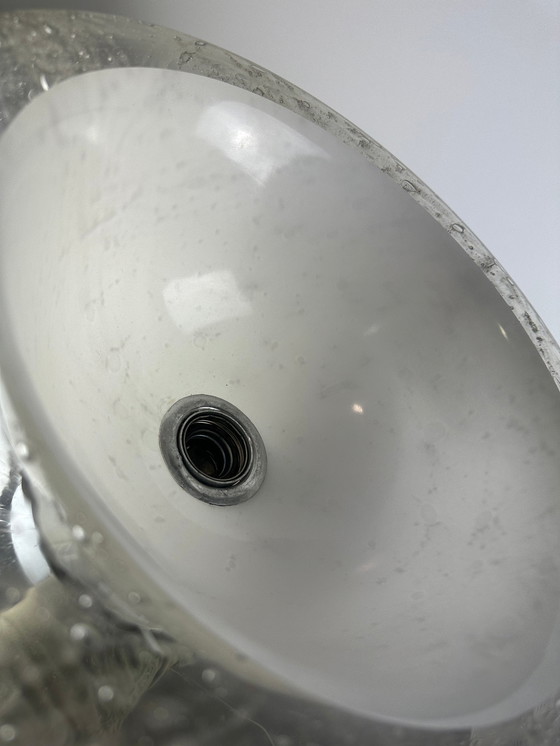 Image 1 of Rare lampe suspendue Xl en verre bullé et chrome par Doria Leuchten 1970