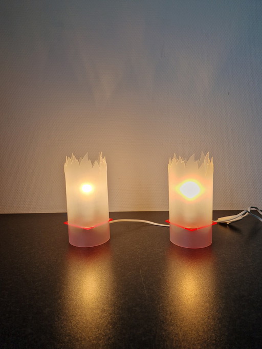 2x Lampe flamme Lampe de table avec plexiglas fluorescent