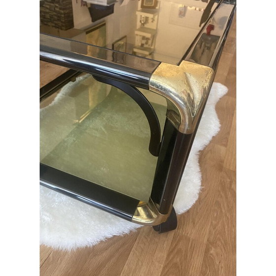 Image 1 of Table basse vintage noire et dorée sur roulettes, 1980