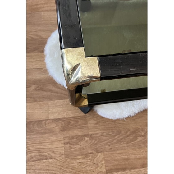 Image 1 of Table basse vintage noire et dorée sur roulettes, 1980
