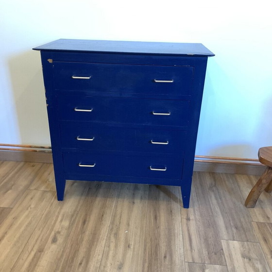 Image 1 of Commode bleue vintage à 4 tiroirs