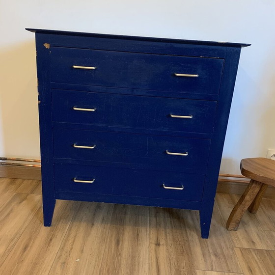 Image 1 of Commode bleue vintage à 4 tiroirs