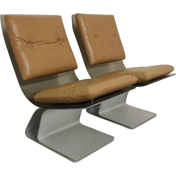Image 1 of Paire de chaises vintage en verre, skaï et acier anodisé par Maison Jansen, France 1970
