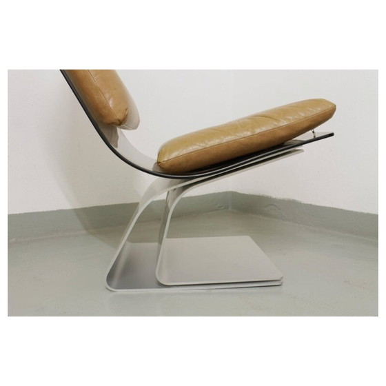 Image 1 of Paire de chaises vintage en verre, skaï et acier anodisé par Maison Jansen, France 1970