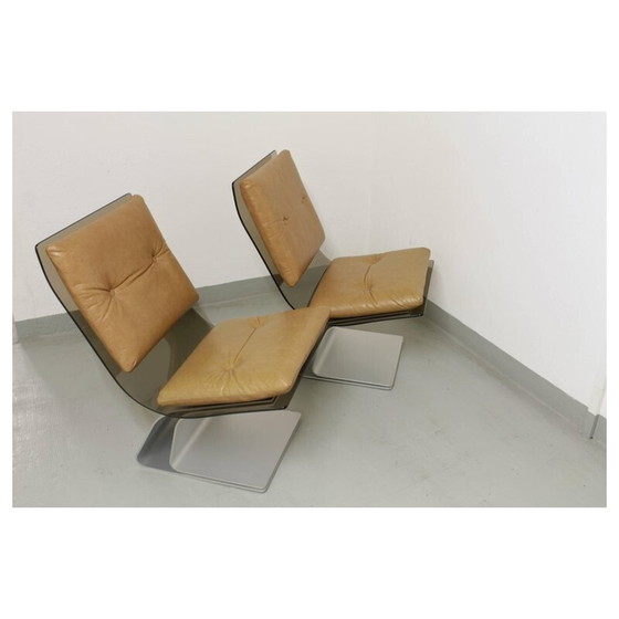 Image 1 of Paire de chaises vintage en verre, skaï et acier anodisé par Maison Jansen, France 1970