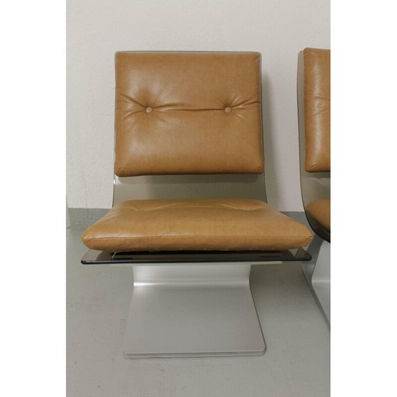 Image 1 of Paire de chaises vintage en verre, skaï et acier anodisé par Maison Jansen, France 1970