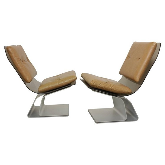 Image 1 of Paire de chaises vintage en verre, skaï et acier anodisé par Maison Jansen, France 1970