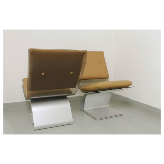 Image 1 of Paire de chaises vintage en verre, skaï et acier anodisé par Maison Jansen, France 1970