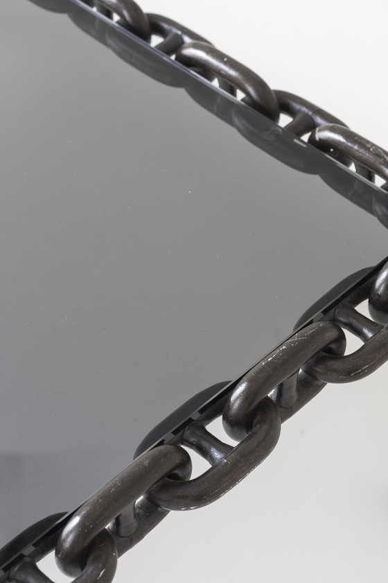 Image 1 of Exceptionnelle table basse artisanale en maillons de chaîne, Belgique, années 1970