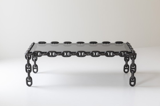Image 1 of Exceptionnelle table basse artisanale en maillons de chaîne, Belgique, années 1970