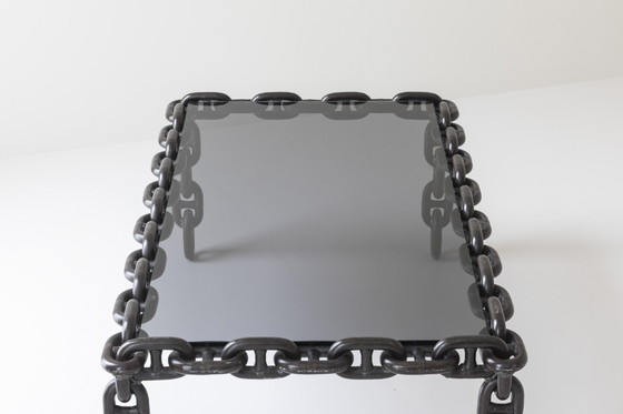 Image 1 of Exceptionnelle table basse artisanale en maillons de chaîne, Belgique, années 1970