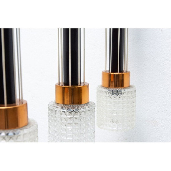 Image 1 of Lampe suspendue vintage en verre et laiton, Tchécoslovaquie 1970