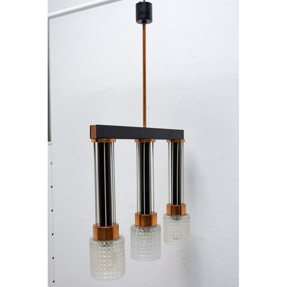 Image 1 of Lampe suspendue vintage en verre et laiton, Tchécoslovaquie 1970
