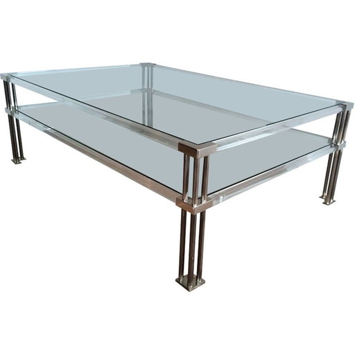 Table basse vintage en chrome et plexiglas, 1970