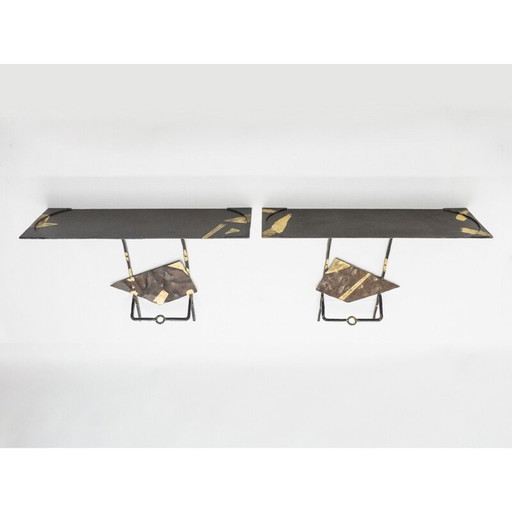 Paire de consoles vintage en fer forgé, 1990