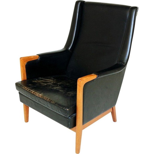 Fauteuil vintage en cuir patiné, Suède 1960