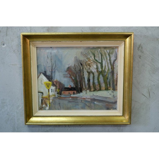 Peinture à l'huile suédoise vintage de John Börén, années 1950