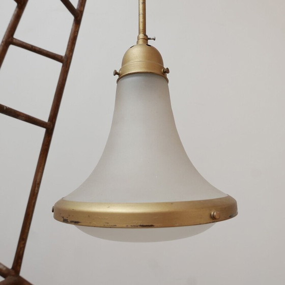 Image 1 of Lampe pendante vintage en verre gravé par A.E.G, Allemagne 1930