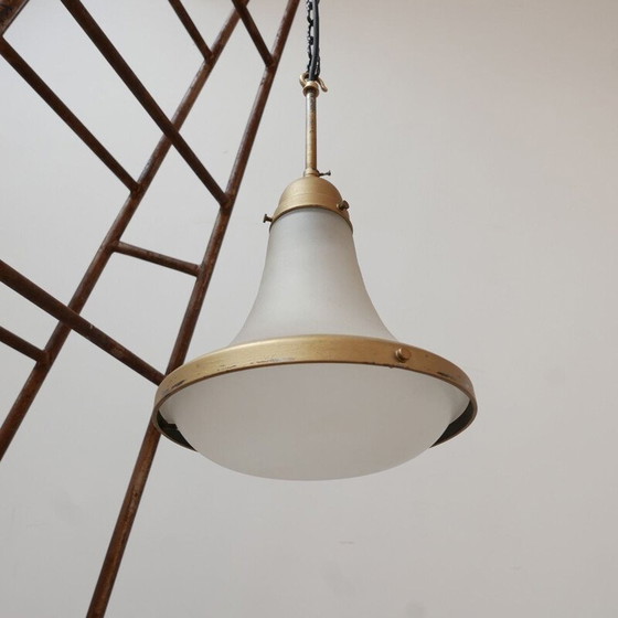 Image 1 of Lampe pendante vintage en verre gravé par A.E.G, Allemagne 1930