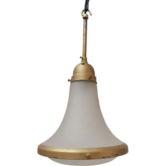 Image 1 of Lampe pendante vintage en verre gravé par A.E.G, Allemagne 1930