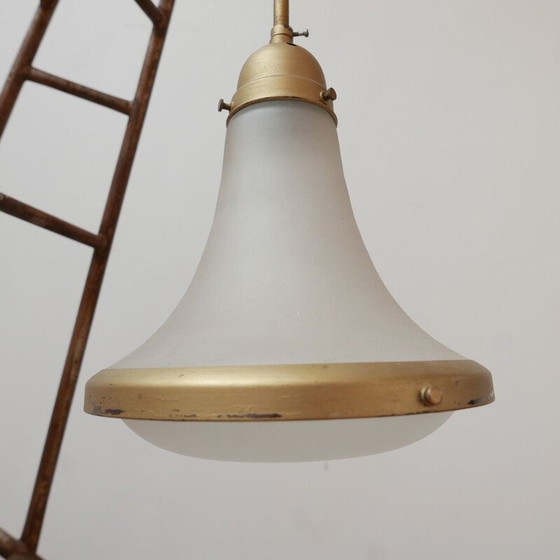 Image 1 of Lampe pendante vintage en verre gravé par A.E.G, Allemagne 1930