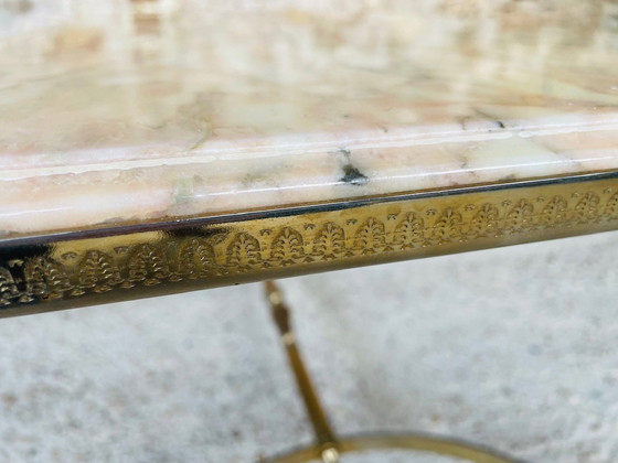 Image 1 of Mid Century , Table basse vintage en marbre et laiton, 1960S