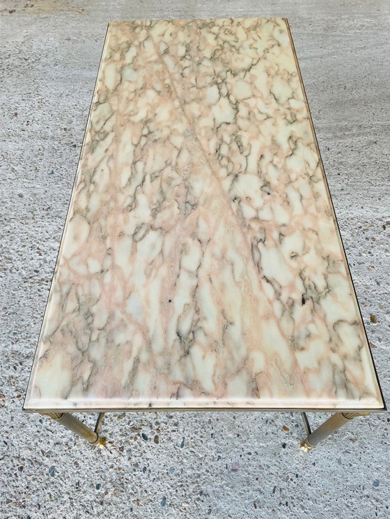 Image 1 of Mid Century , Table basse vintage en marbre et laiton, 1960S