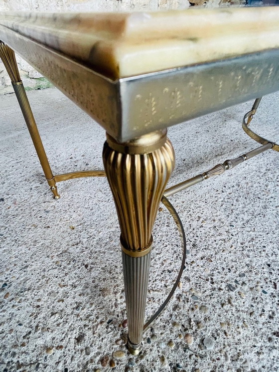 Image 1 of Mid Century , Table basse vintage en marbre et laiton, 1960S