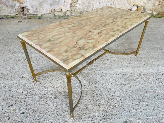 Image 1 of Mid Century , Table basse vintage en marbre et laiton, 1960S