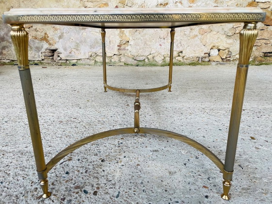Image 1 of Mid Century , Table basse vintage en marbre et laiton, 1960S