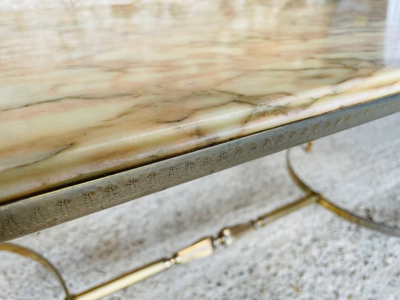Image 1 of Mid Century , Table basse vintage en marbre et laiton, 1960S