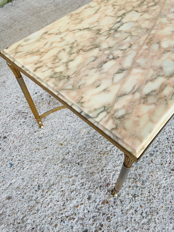 Image 1 of Mid Century , Table basse vintage en marbre et laiton, 1960S