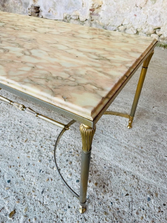 Image 1 of Mid Century , Table basse vintage en marbre et laiton, 1960S