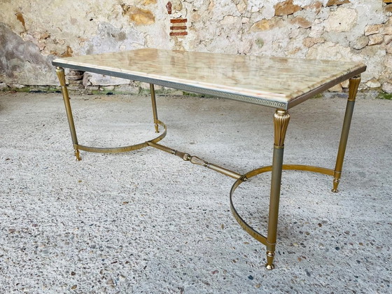 Image 1 of Mid Century , Table basse vintage en marbre et laiton, 1960S