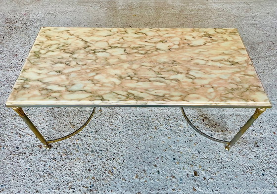 Image 1 of Mid Century , Table basse vintage en marbre et laiton, 1960S